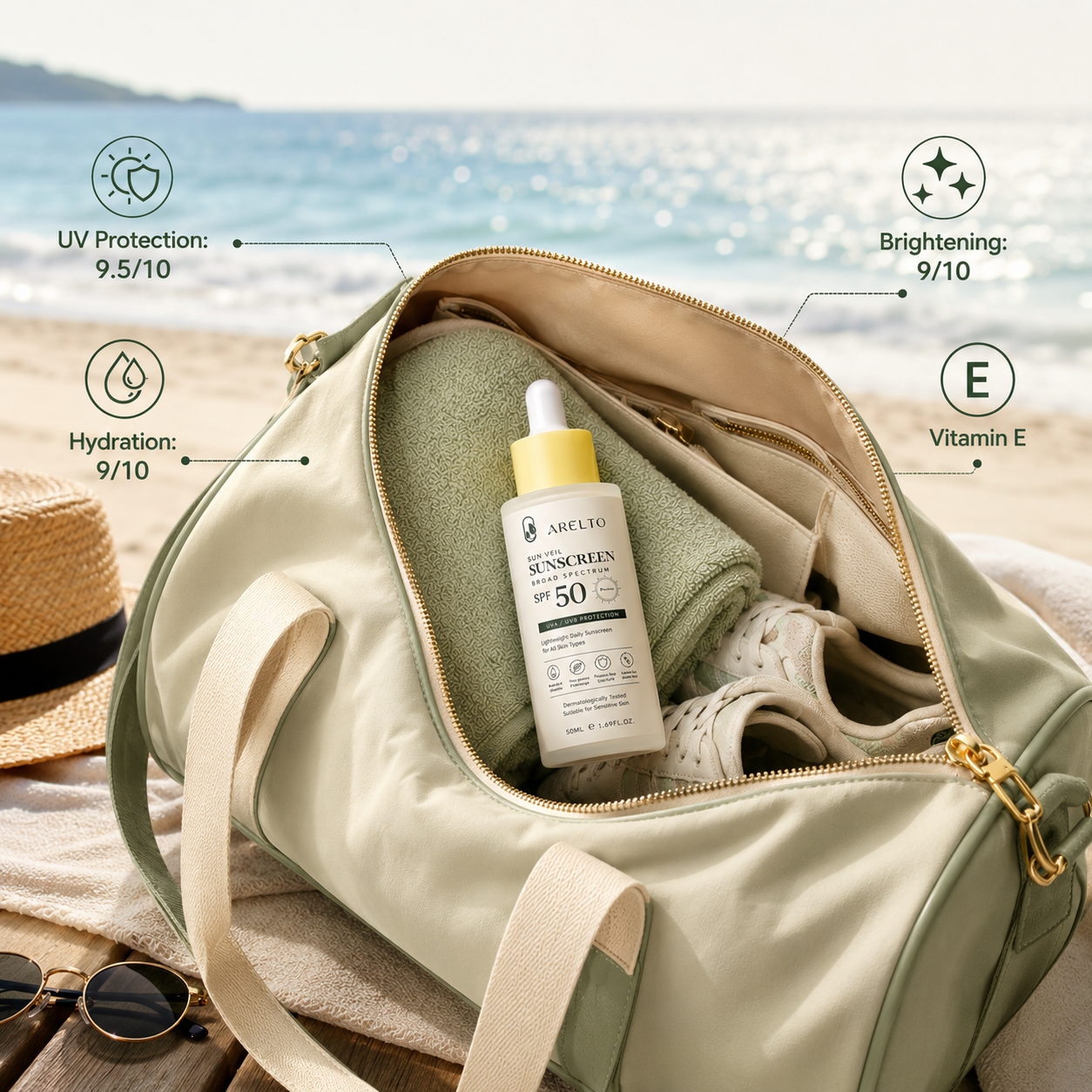 Arelto Sun Veil — SPF 50+ Broad Spectrum Sunscreen, 50ml